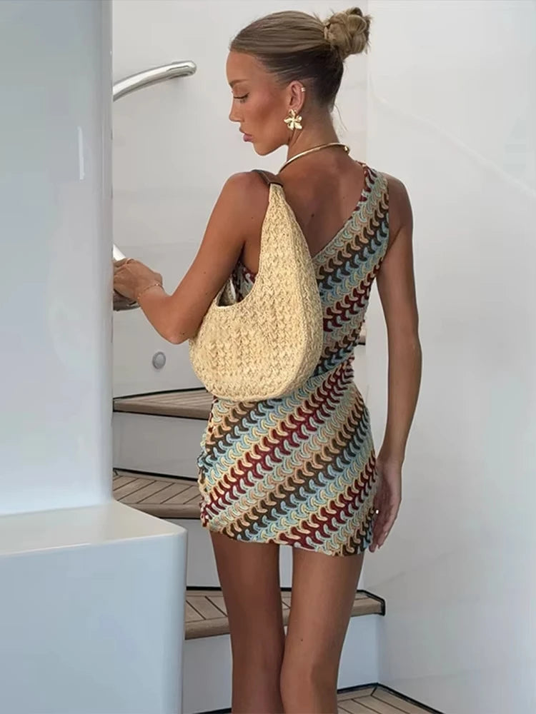 Mini robe tricotée imprimée irrégulière pour femmes