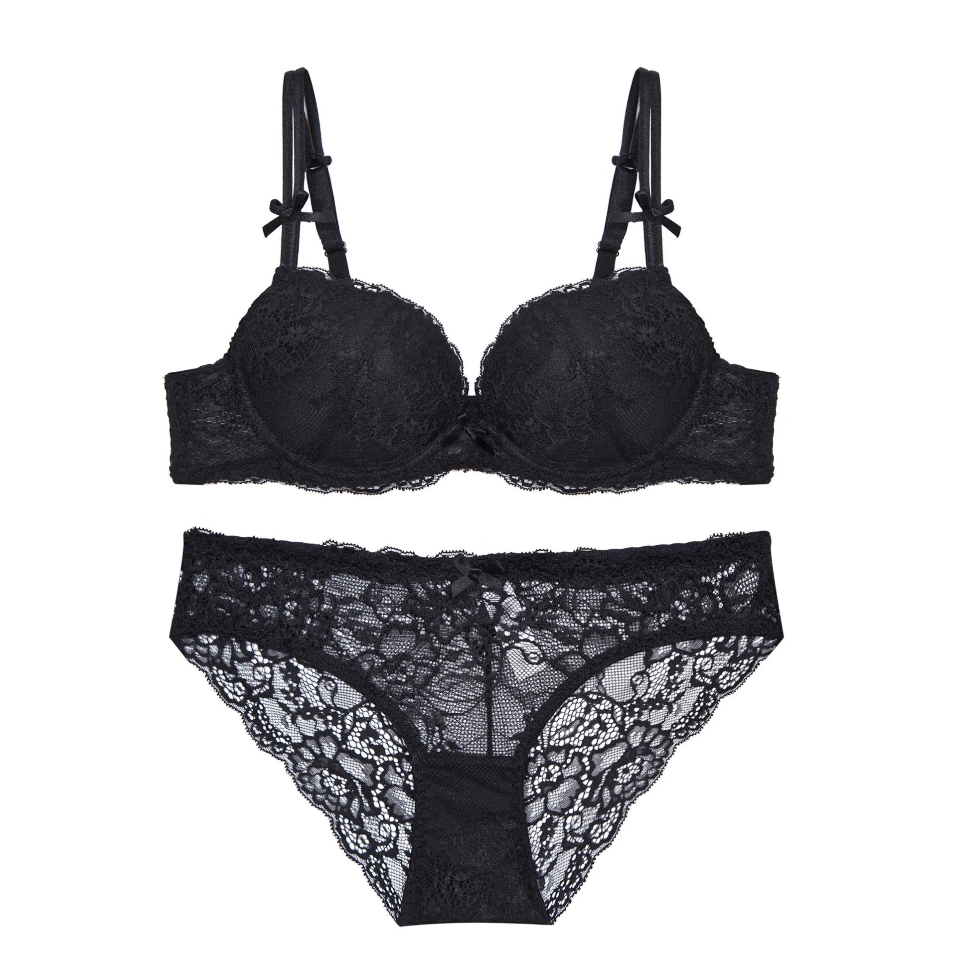 Ensemble soutien-gorge push-up et culotte brodés en dentelle pour femmes
