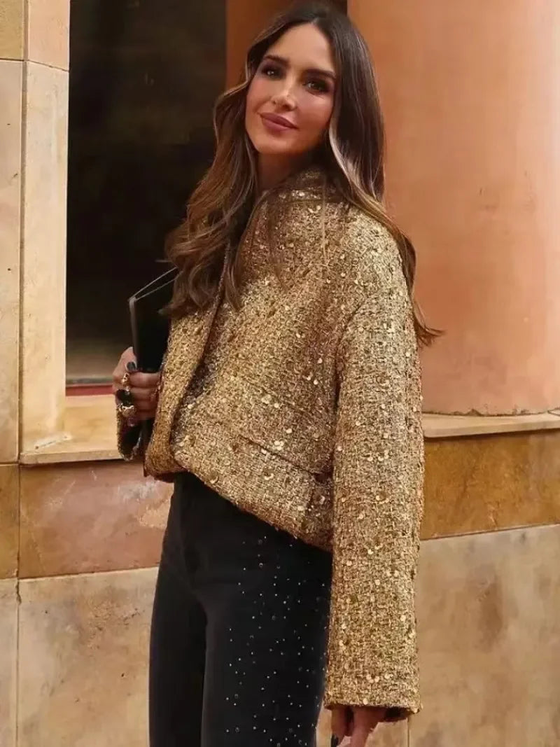 Blouson bombardier à paillettes pour femmes