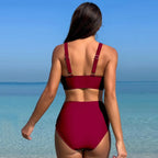 Maillot de bain deux pièces en maille avec décolleté plongeant en v pour femmes