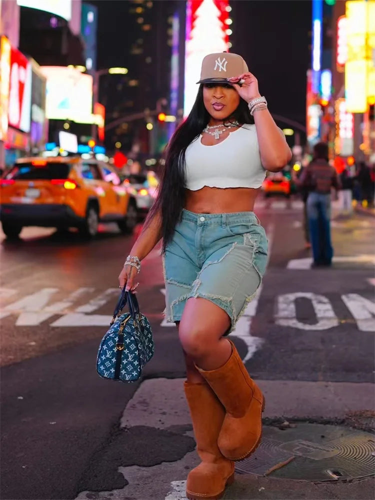 Short en jean brut pour femmes