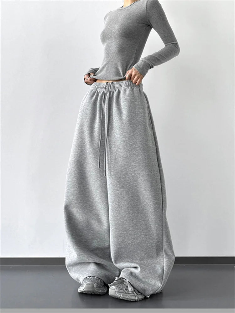 Pantalon de Jogging Large Taille Haute – Style Décontracté