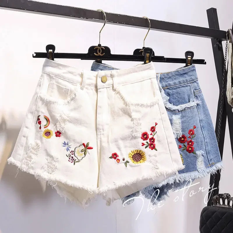 Short en Jean blanc taille haute pour femmes