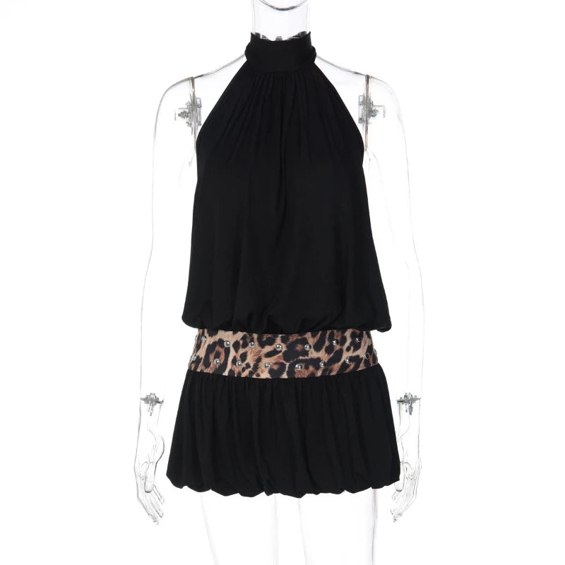Robe mini dos nu à imprimé léopard pour femmes