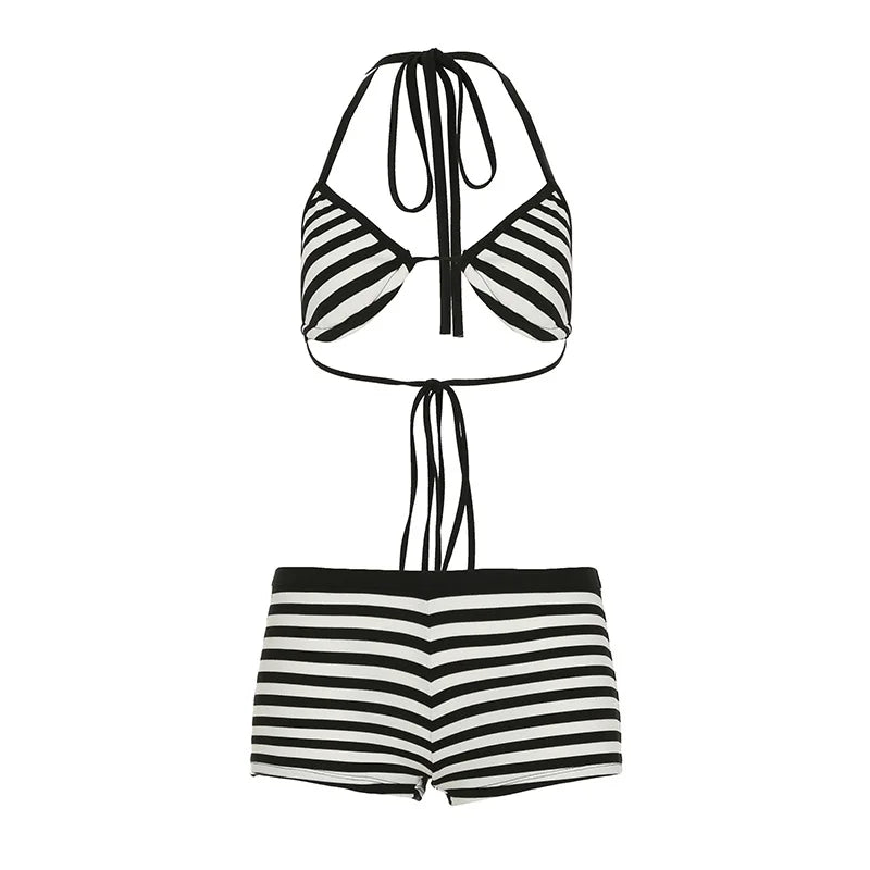 Ensemble maillot de bain deux pièces à rayures pour femmes
