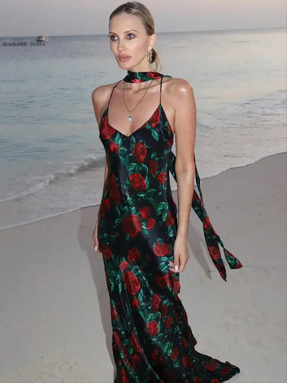 Robe Maxi Imprimée Femme – Dos Nu