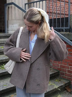 Manteau blazer court en laine unie à double boutonnage pour femmes