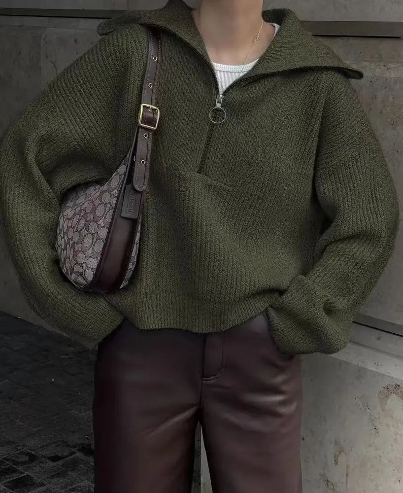 Pull ample en tricot à manches longues pour femmes
