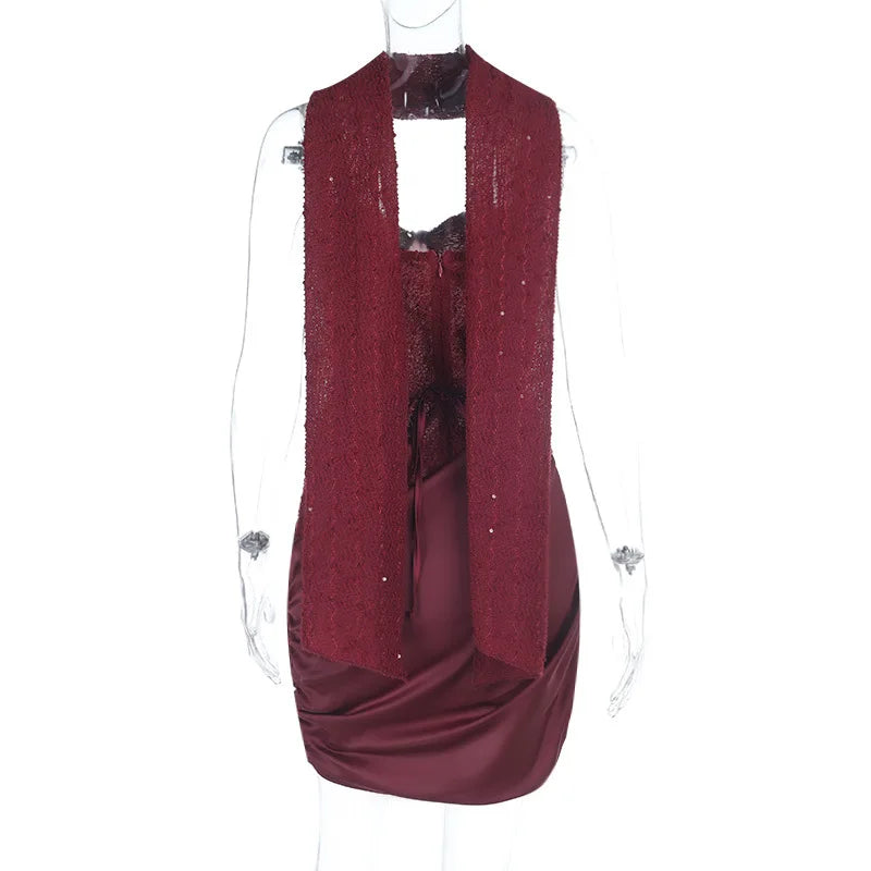 Robe mini dos nu à lacets et sequins pour femmes
