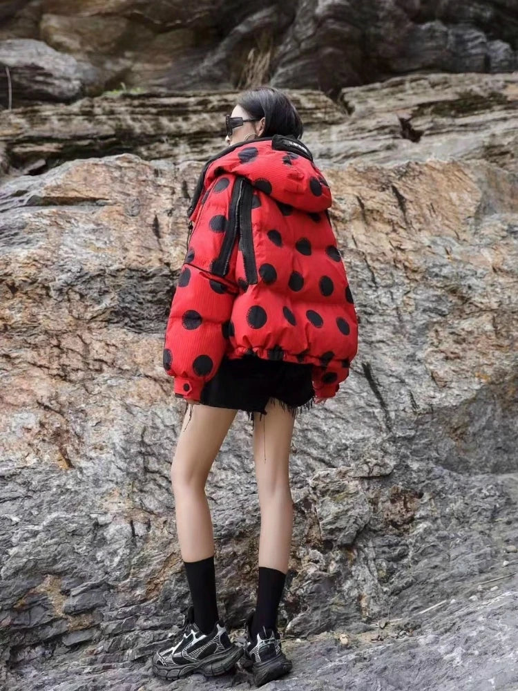 Doudoune à imprimé pois ondulés pour femmes