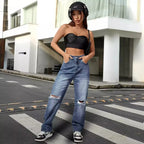 Pantalon décontracté tendance en jean déchiré pour femmes