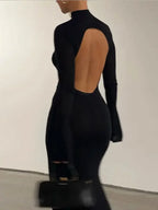 Robe évidée  à dos nu et col montant pour femmes