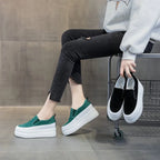 Baskets en cuir véritable à semelle compensée pour femmes