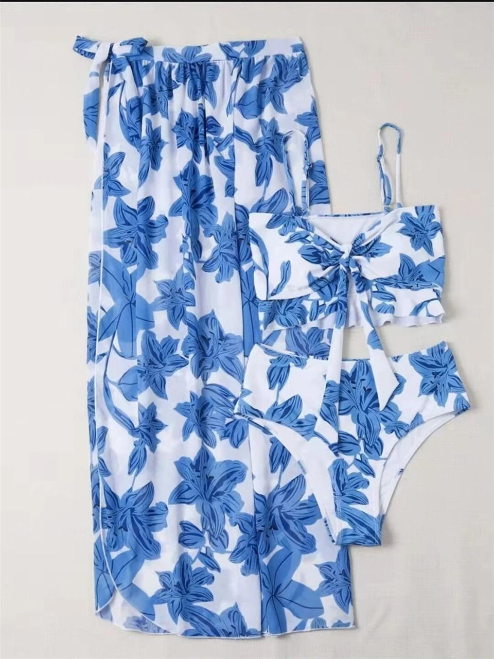Maillot de bain 3 pièces à cordon de serrage pour femmes