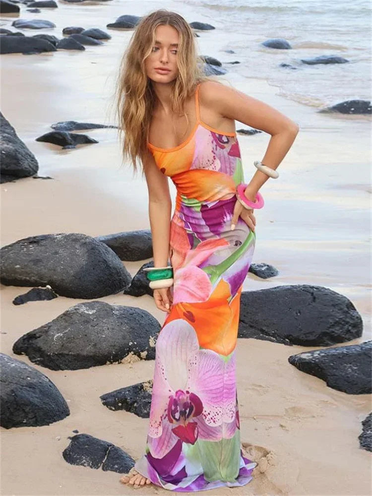 Robe longue à bretelles spaghetti pour femmes
