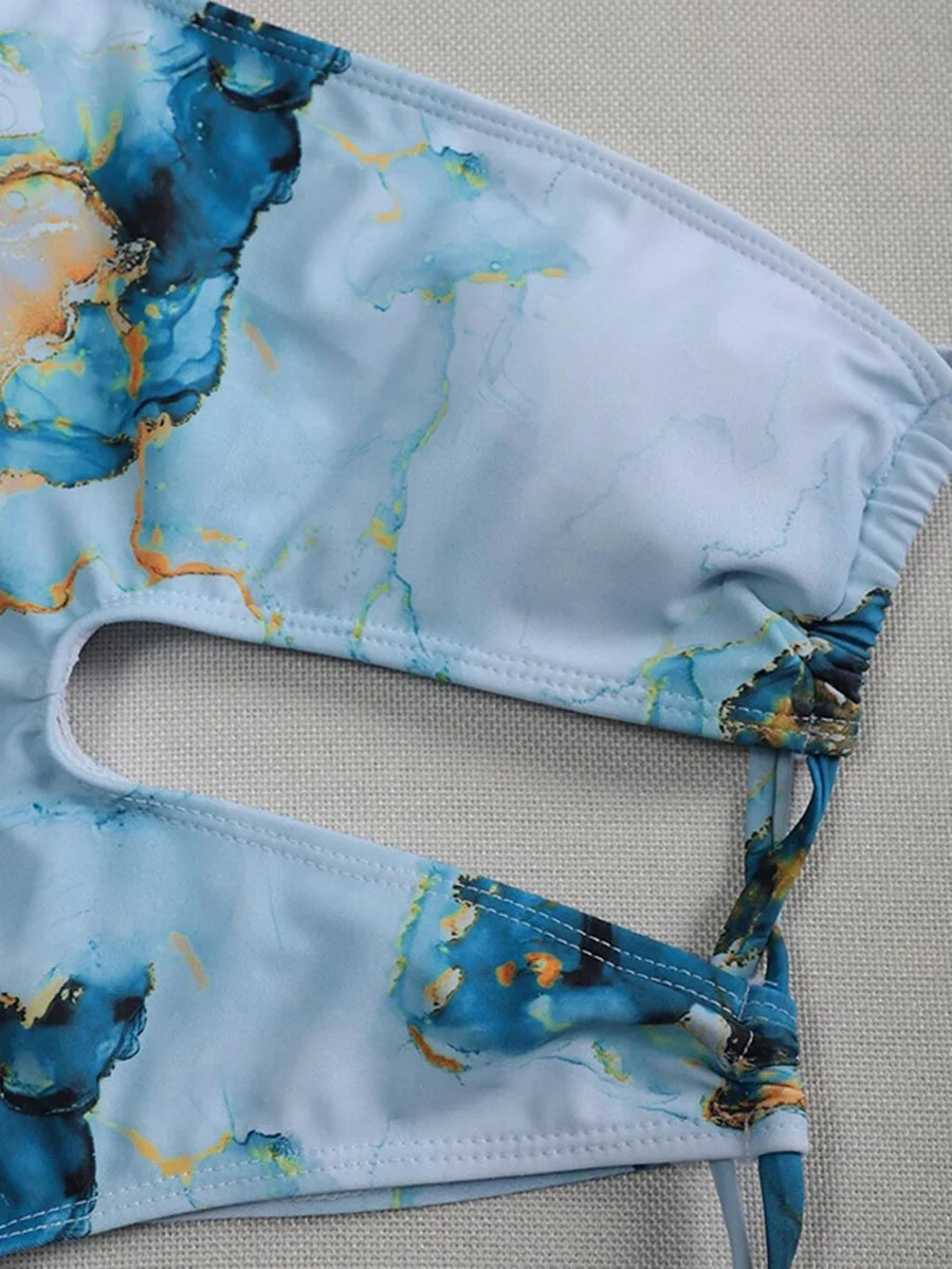 Maillot de bain une pièce imprimé marbre, sexy, découpé pour femmes