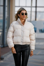 Manteau en coton matelassé à manches longues et col haut pour femmes