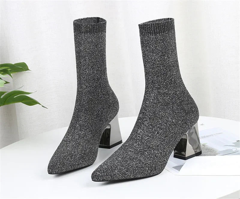 Bottines extensibles en tricot de haute qualité pour femmes