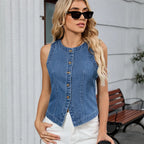 veste en jean sans manches  pour femmes