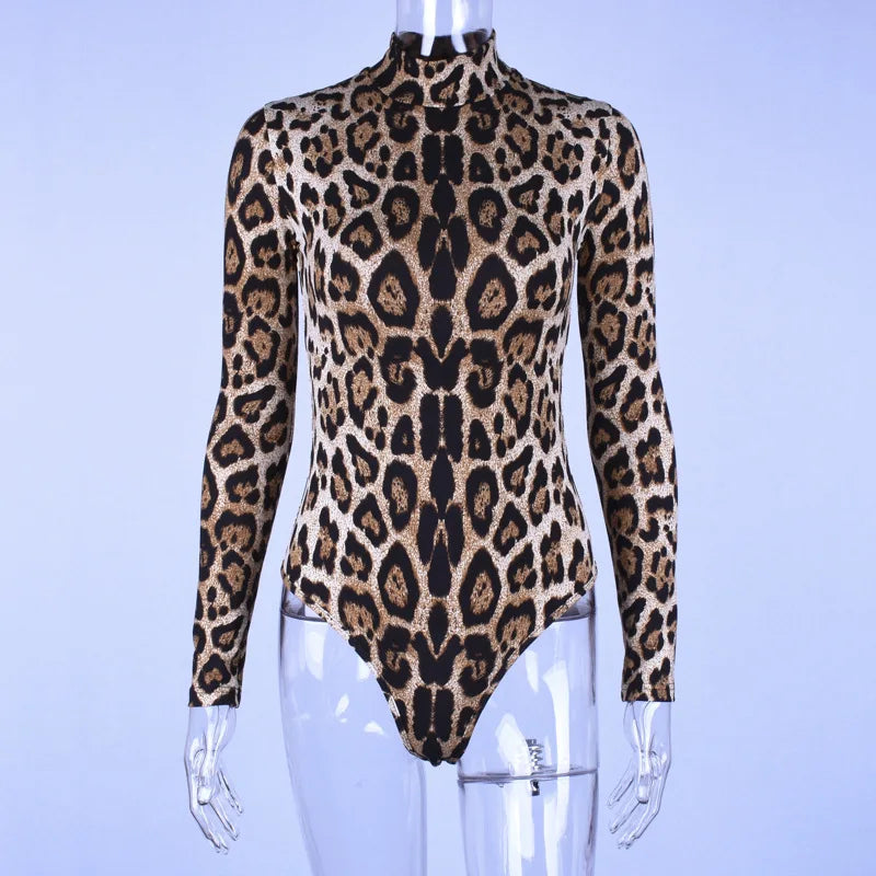 Body Léopard Femme – Col Roulé, Manches Longues et Gants