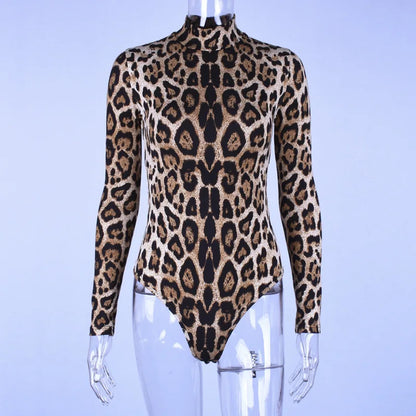 Body Léopard Femme – Col Roulé, Manches Longues et Gants