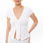 T-shirt sexy à lacets et fente pour femmes