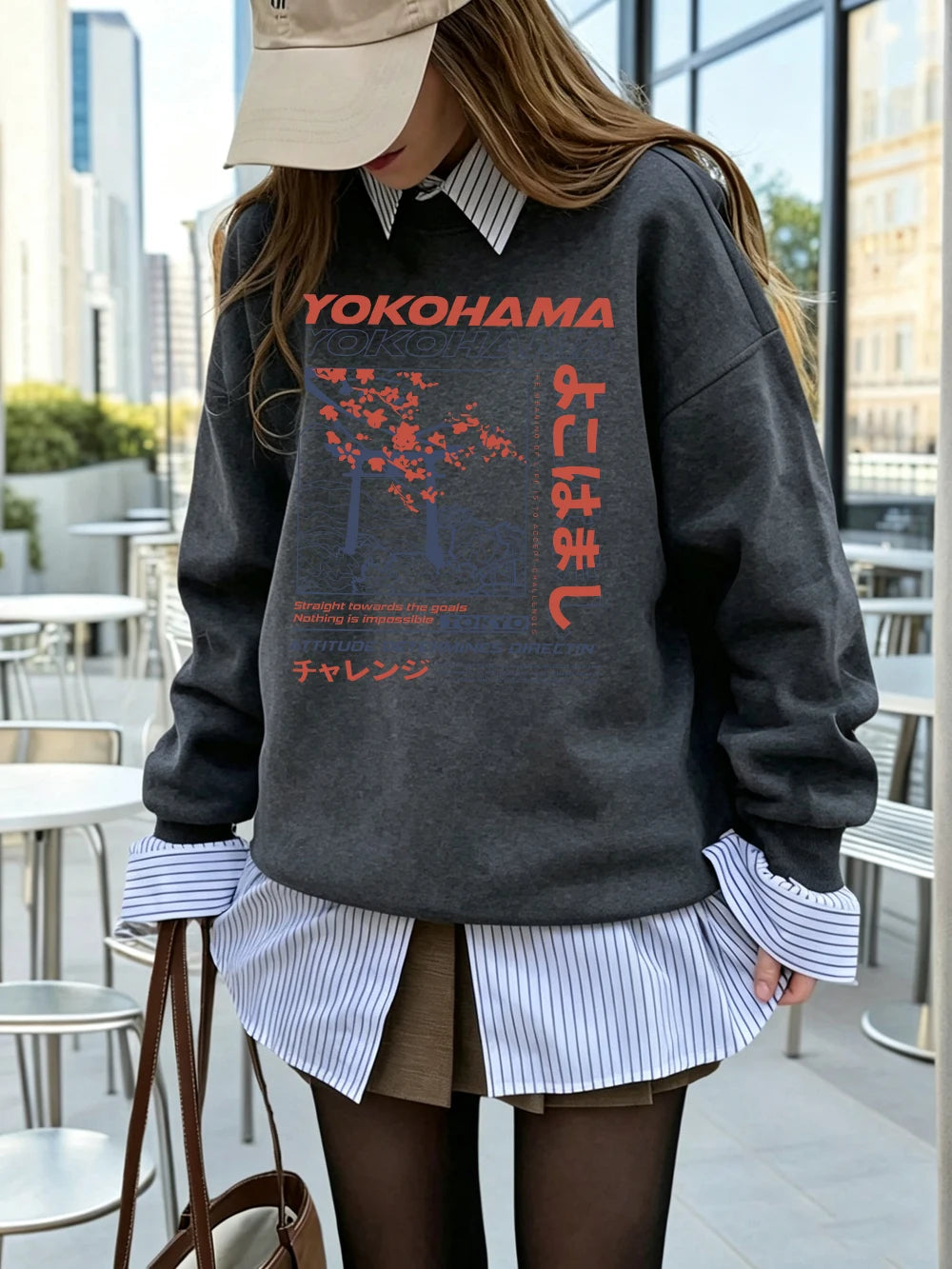 Sweat-shirts à imprimés lettres de style japonais pour femmes
