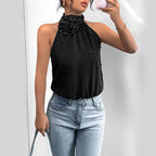 Body noir sans manches et col haut pour femmes
