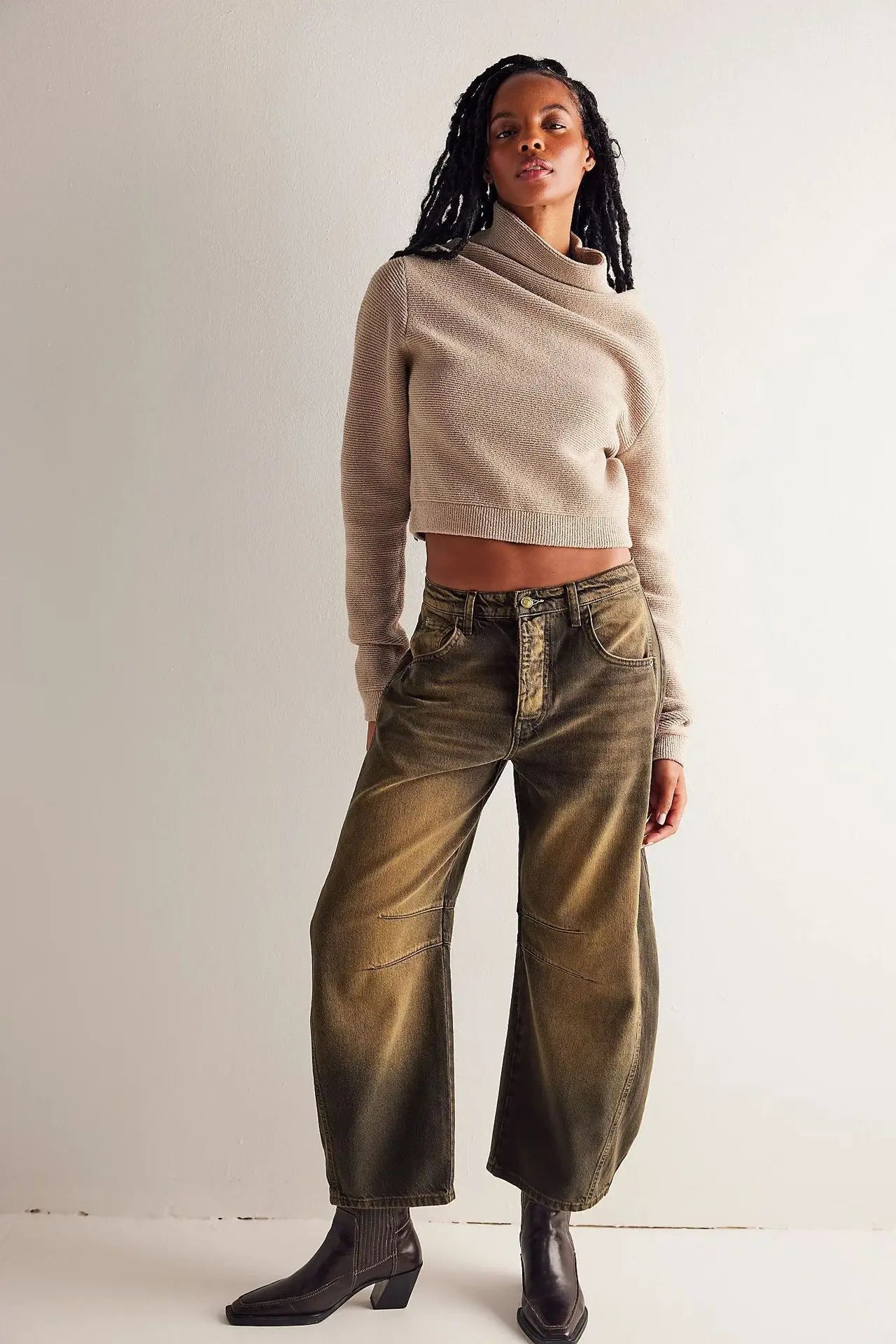 Pantalon en jean délavé taille mi-basse pour femmes
