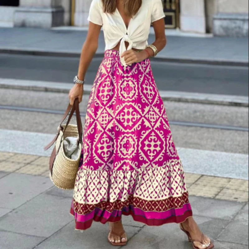 Jupe longue imprimée vintage pour femmes