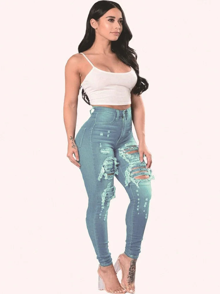 Jean déchiré en denim pour femmes
