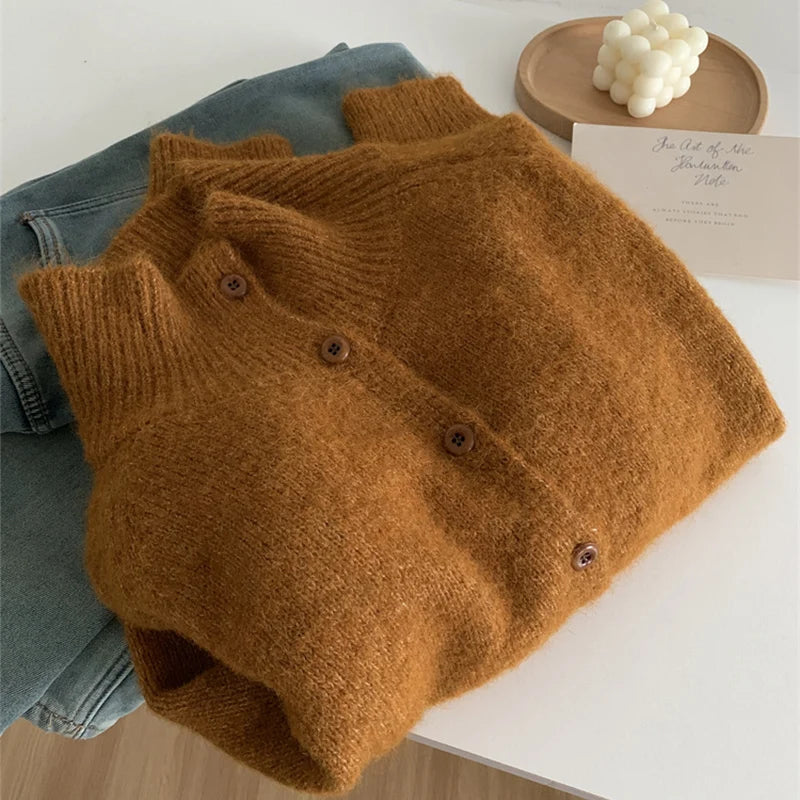 Cardigan décontracté à col mi-haut pour femmes