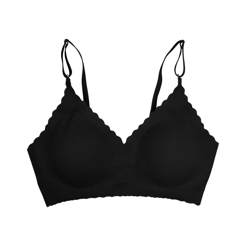 Soutien-gorge confortable sans fil rembourré avec bord ondulé pour femmes