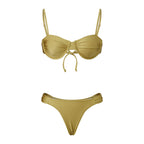 Ensemble maillot de bain 2 pièces à bretelles plissées pour femmes