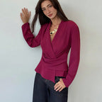 Chemise en soie glacée à manches longues pour femmes