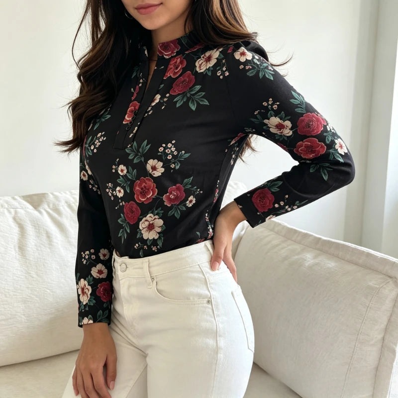 Chemise Fleurie Femme – Col Montant et Style Français