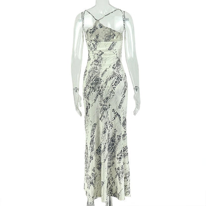 Robe femme longue imprimée sans manches et dos nu