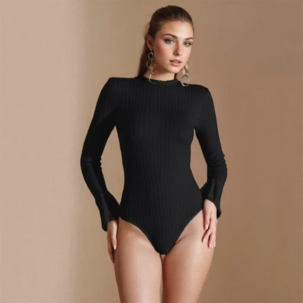 Body moulant mince à manches longues pour femmes