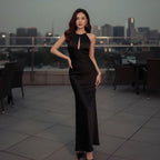Robe longue élégante avec collier dos nu pour femmes