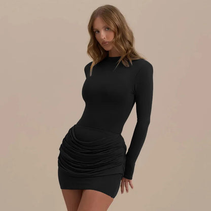 Robe Courte Femme Drapée à Manches Longues