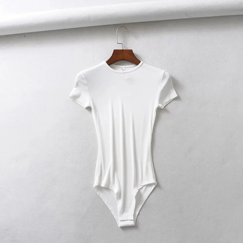 Body d'été sexy à manches courtes et col rond pour femmes