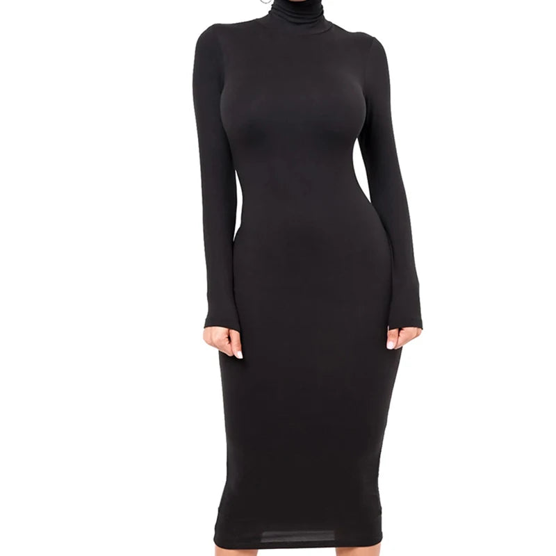 Robe à manches longues et col roulé pour femmes