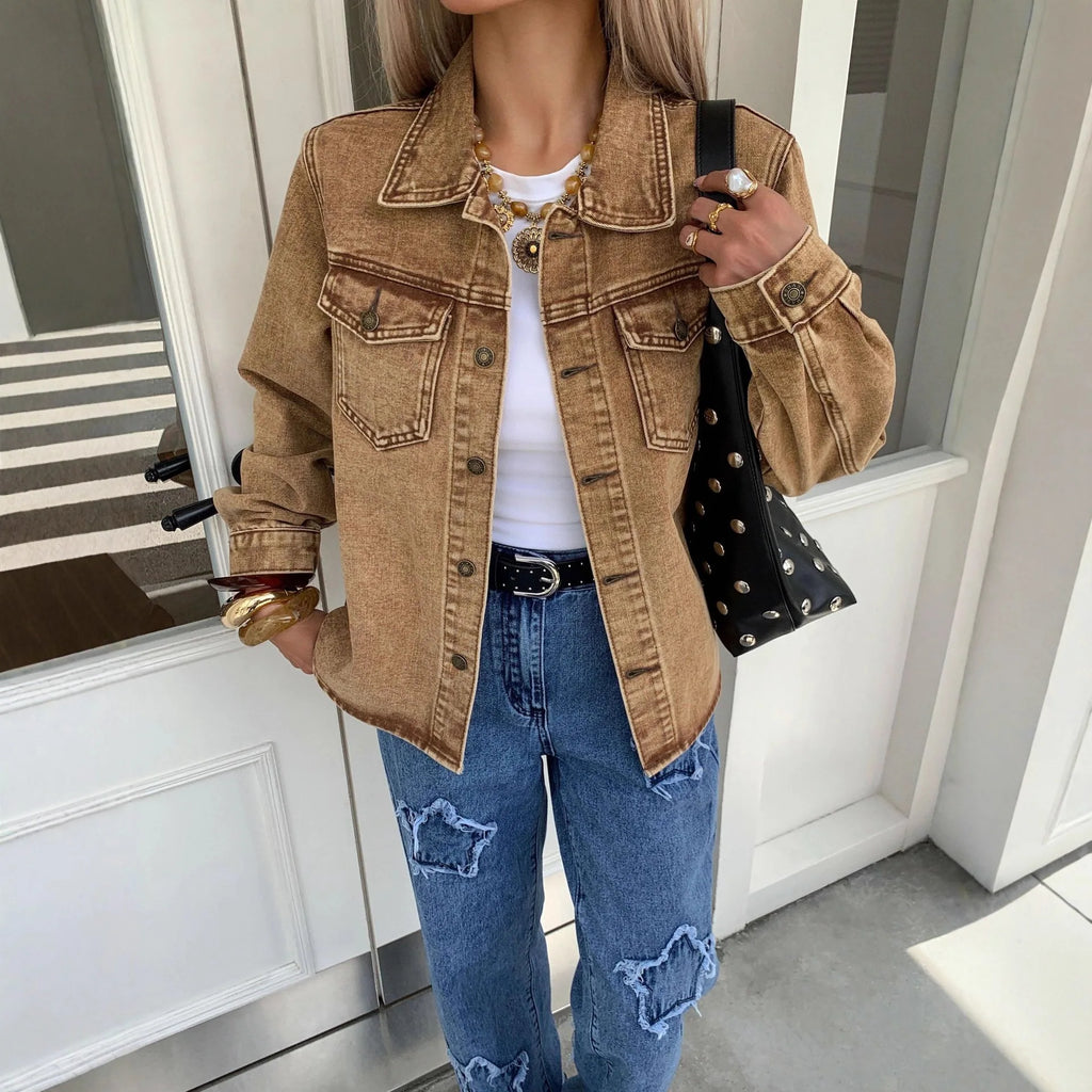Veste en jean décontractée à manches longues pour femmes