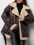 Veste en faux cuir et fourrure d'agneau pour femmes