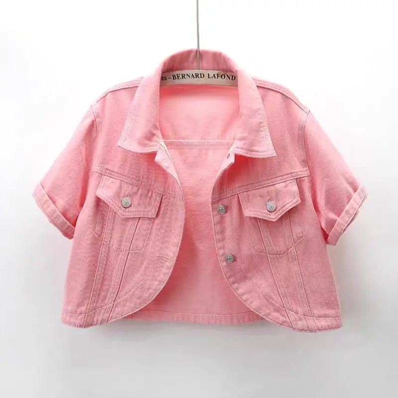 Veste en jean rose à manches courtes pour femmes