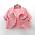 Veste en jean rose à manches courtes pour femmes