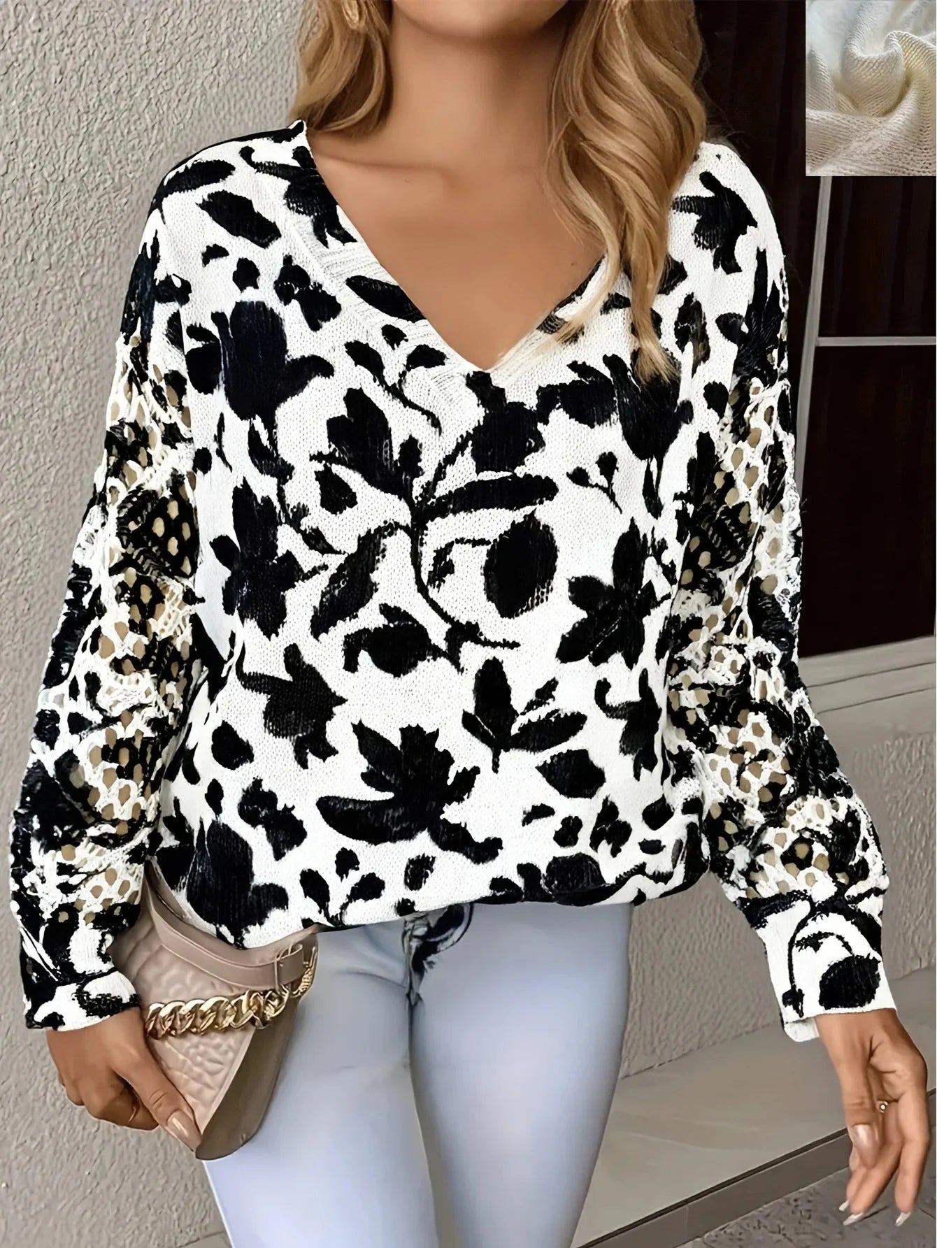 Pull à manches longues et col en v pour femmes