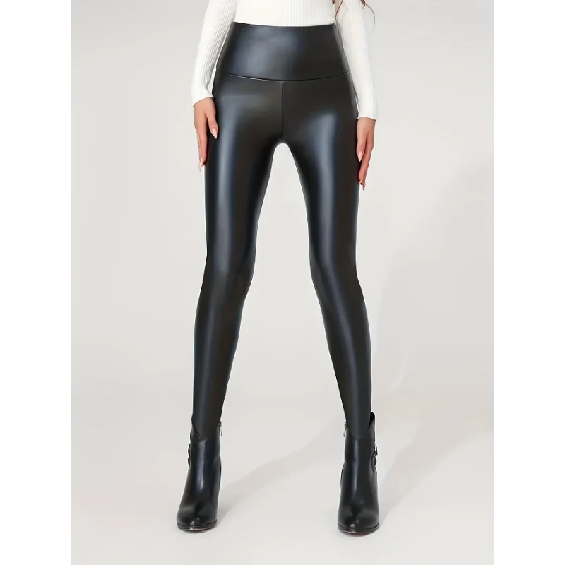 Leggings moulant taille haute en similicuir pour femmes