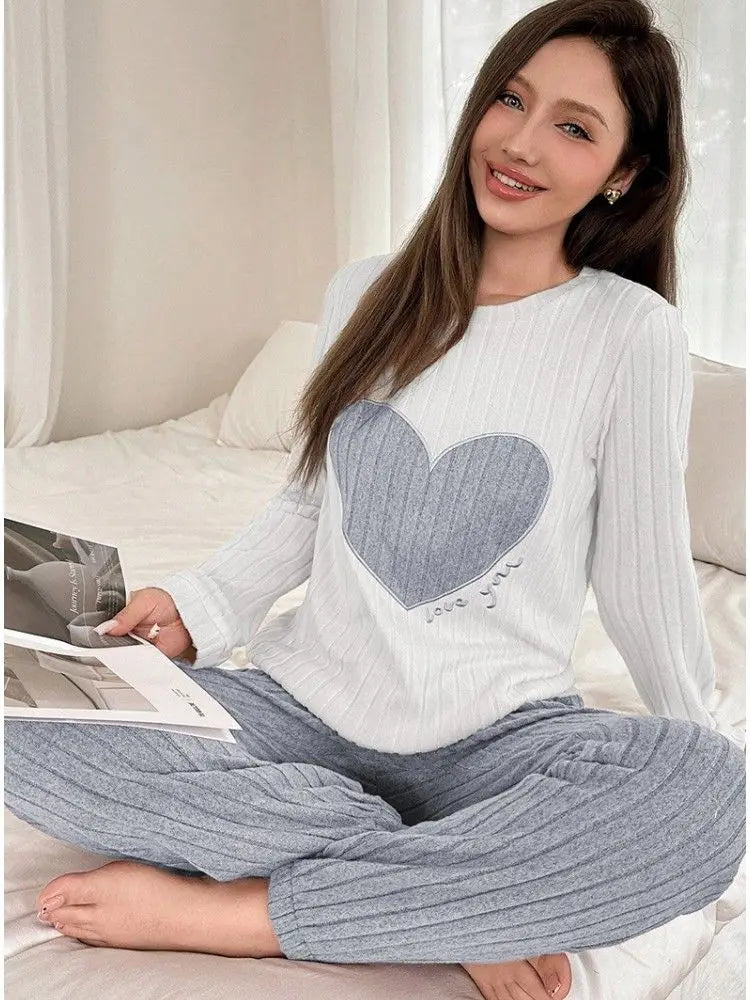Pyjama à Cœurs Femme – Ensemble à Manches Longues