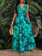 Robe longue imprimé tropical pour femmes